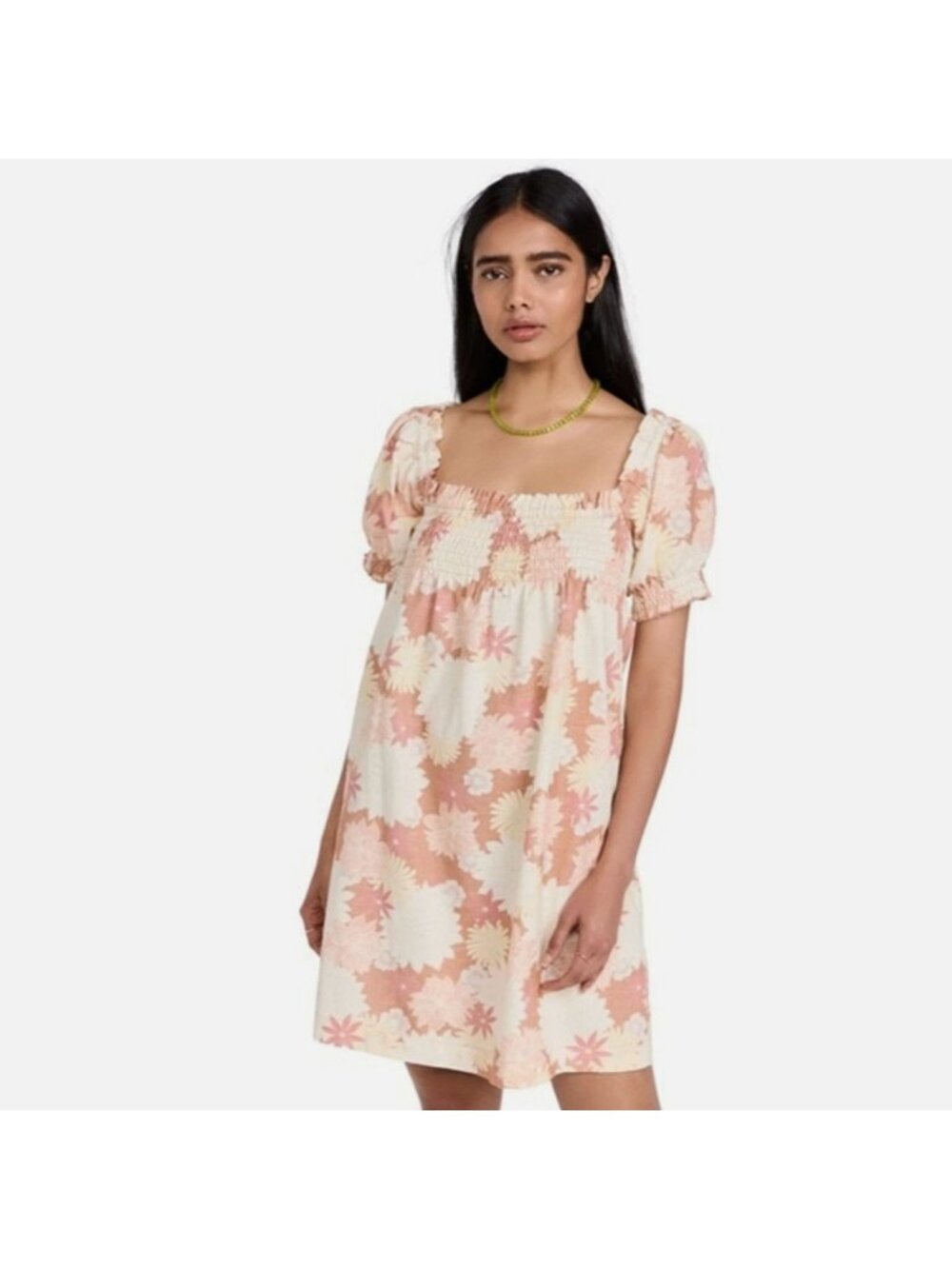 Faherty Ramona Smocked Puff Sleeve Warm Jicaro Island Floral Mini Dress M